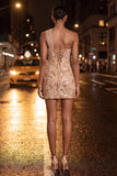 Green Bodycon Corset One Shoulder Lace Up Back Sequins Homecoming Dress with Sash