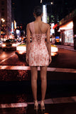 Green Bodycon Corset One Shoulder Lace Up Back Sequins Homecoming Dress with Sash