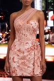 Green Bodycon Corset One Shoulder Lace Up Back Sequins Homecoming Dress with Sash