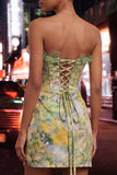 Green Sweetheart Ruffled Corset Bodycon Ruched Lace Up Back Homecoming Dress