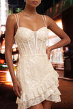 Light Blue Bodycon Corset Lace Up Back Sequins Homecoming Dress with Ruffles