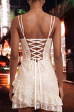 Light Blue Bodycon Corset Lace Up Back Sequins Homecoming Dress with Ruffles