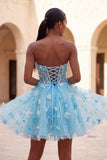 A-Line Lilac Sweetheart Sheer Corset Appliqued Homecoming Dress with Lace Up Back