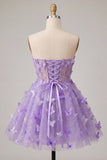 A-Line Lilac Sweetheart Sheer Corset Appliqued Homecoming Dress with Lace Up Back