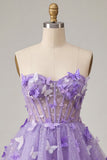 A-Line Lilac Sweetheart Sheer Corset Appliqued Homecoming Dress with Lace Up Back