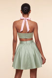 Pink and Green A-Line 2 Piece Halter Neck Satin Homecoming Dress