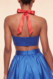 Pink and Green A-Line 2 Piece Halter Neck Satin Homecoming Dress
