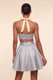 Pink and Green A-Line 2 Piece Halter Neck Satin Homecoming Dress