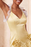 Purple Bodycon Halter Neck Satin Ruffled Homecoming Dress with 3D Flowers