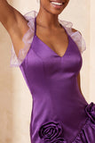 Purple Bodycon Halter Neck Satin Ruffled Homecoming Dress with 3D Flowers