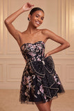 Sage Green Strapless A-Line Embroidered Pearl Lace Up Back Homecoming Dress with Bow