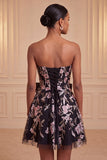 Sage Green Strapless A-Line Embroidered Pearl Lace Up Back Homecoming Dress with Bow