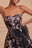 Sage Green Strapless A-Line Embroidered Pearl Lace Up Back Homecoming Dress with Bow