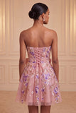 Sage Green Strapless A-Line Embroidered Pearl Lace Up Back Homecoming Dress with Bow
