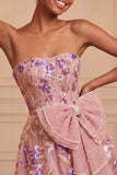 Sage Green Strapless A-Line Embroidered Pearl Lace Up Back Homecoming Dress with Bow