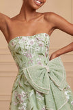 Sage Green Strapless A-Line Embroidered Pearl Lace Up Back Homecoming Dress with Bow