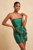Dark Green Strapless Bodycon Pearl Lace Up Back Homecoming Dress with Bow On Waist