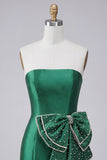 Dark Green Strapless Bodycon Pearl Lace Up Back Homecoming Dress with Bow On Waist