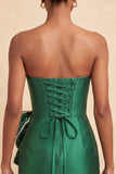 Dark Green Strapless Bodycon Pearl Lace Up Back Homecoming Dress with Bow On Waist