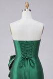 Dark Green Strapless Bodycon Pearl Lace Up Back Homecoming Dress with Bow On Waist