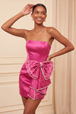 Dark Green Strapless Bodycon Pearl Lace Up Back Homecoming Dress with Bow On Waist