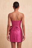 Dark Green Strapless Bodycon Pearl Lace Up Back Homecoming Dress with Bow On Waist