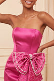 Dark Green Strapless Bodycon Pearl Lace Up Back Homecoming Dress with Bow On Waist