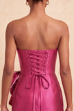 Dark Green Strapless Bodycon Pearl Lace Up Back Homecoming Dress with Bow On Waist