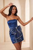Dark Green Strapless Bodycon Pearl Lace Up Back Homecoming Dress with Bow On Waist