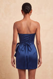 Dark Green Strapless Bodycon Pearl Lace Up Back Homecoming Dress with Bow On Waist