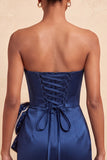 Dark Green Strapless Bodycon Pearl Lace Up Back Homecoming Dress with Bow On Waist