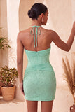 Navy Bodycon Halter Neck Corset Ruched Homecoming Dress with Beading