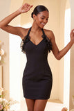 Purple Bodycon Halter Neck Lace Up Back Homecoming Dress with Ruffles