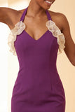 Purple Bodycon Halter Neck Lace Up Back Homecoming Dress with Ruffles