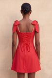 Light Yellow A-Line Bowed Straps Beaded Homecoming Dress with Lace Up Back