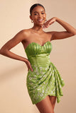 Light Yellow Bodycon Sweetheart Ruched Sequins Lace Up Back Homecoming Dress with Sash