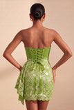 Light Yellow Bodycon Sweetheart Ruched Sequins Lace Up Back Homecoming Dress with Sash