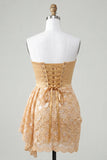 Light Yellow Bodycon Sweetheart Ruched Sequins Lace Up Back Homecoming Dress with Sash