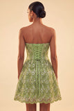 A-Line Green Sweetheart Corset Sequins Homecoming Dress with Lace Up Back