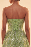 A-Line Green Sweetheart Corset Sequins Homecoming Dress with Lace Up Back