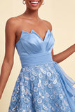 Sky Blue A-Line Sweetheart Sequins Lace Up Back Homecoming Dress with Sash