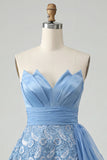Sky Blue A-Line Sweetheart Sequins Lace Up Back Homecoming Dress with Sash