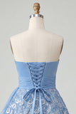 Sky Blue A-Line Sweetheart Sequins Lace Up Back Homecoming Dress with Sash