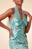 Lilac Halter Neck Bodycon Sequins Short Homecoming Dress with Lace Up Back