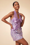 Lilac Halter Neck Bodycon Sequins Short Homecoming Dress with Lace Up Back