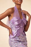 Lilac Halter Neck Bodycon Sequins Short Homecoming Dress with Lace Up Back