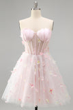Blush Sweetheart A-Line Sheer Corset Butterfly Homecoming Dress with Lace Up Back