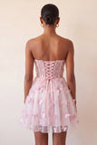 Blush Sweetheart A-Line Sheer Corset Butterfly Homecoming Dress with Lace Up Back