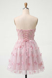 Blush Sweetheart A-Line Sheer Corset Butterfly Homecoming Dress with Lace Up Back