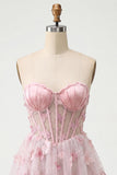 Blush Sweetheart A-Line Sheer Corset Butterfly Homecoming Dress with Lace Up Back